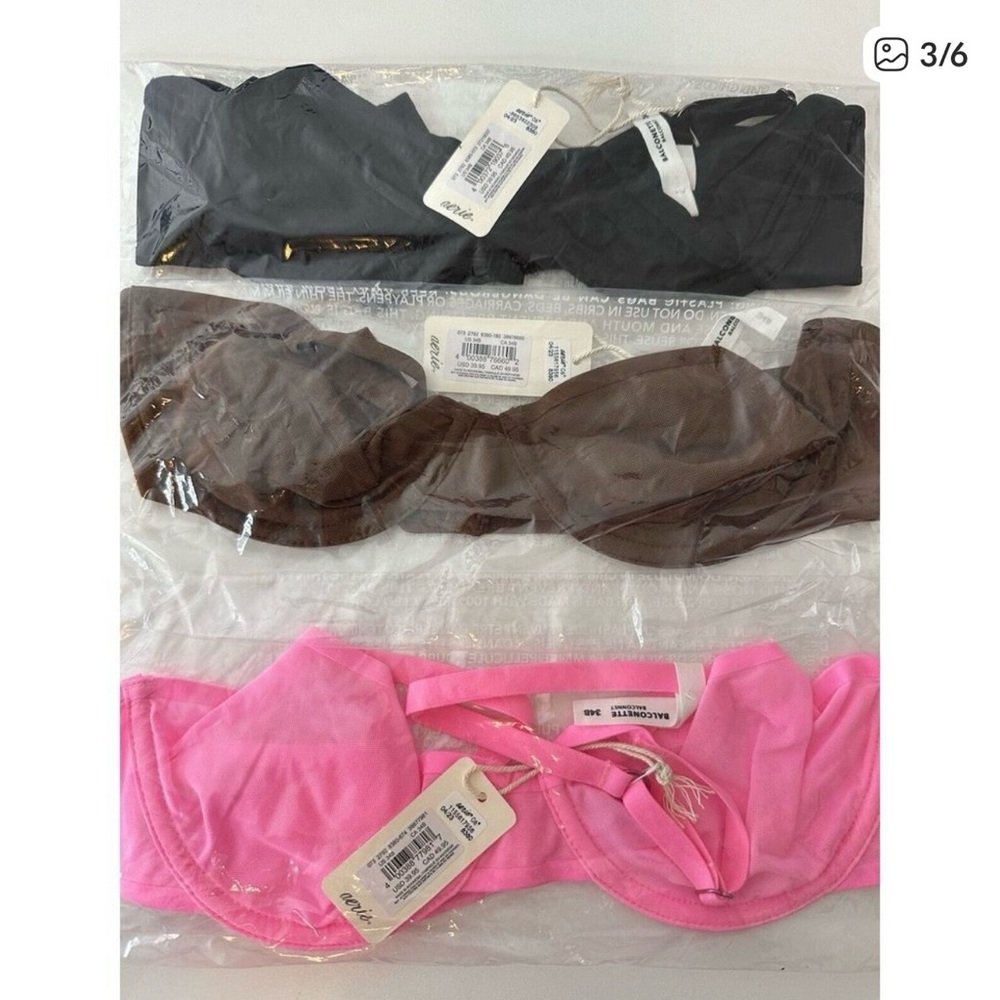 3 NWT Aerie BRA SMOOTHEZ Mesh BALCONETTE 34B BUNDLE OF 3